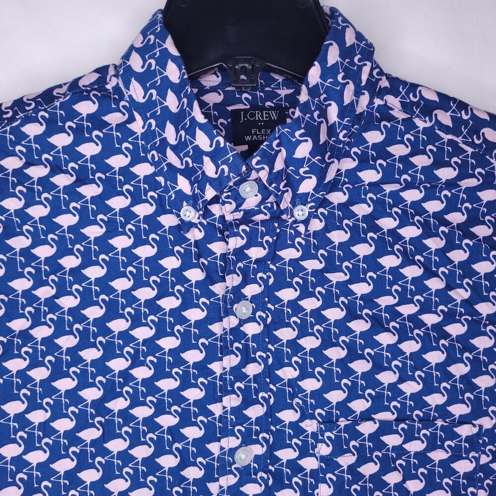 J Crew Shirt Mens Medium Blue Flamingo Flex Washed Slim Fit